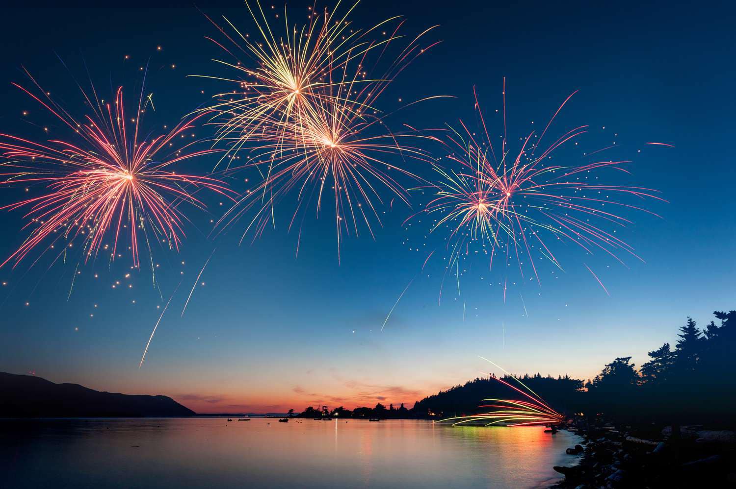 Fireworks above lake