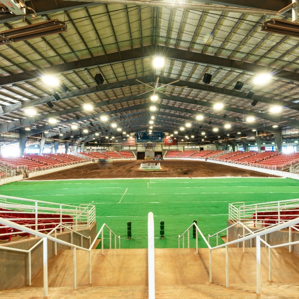 inside of walters state expo center when it's prepped for an equestrian event