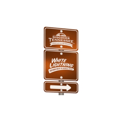 graphical version of the Discover Tennessee scenic trails and byways sign for White Lightning Trail in the great smoky mountains