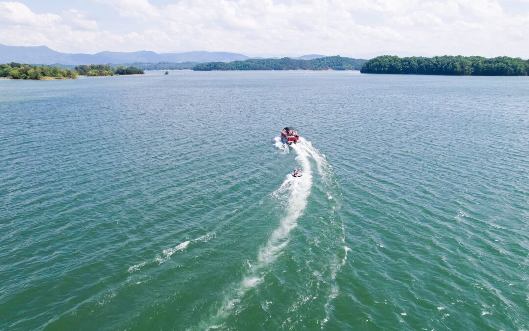 image of a boat on douglas lake in dandridge tennessee