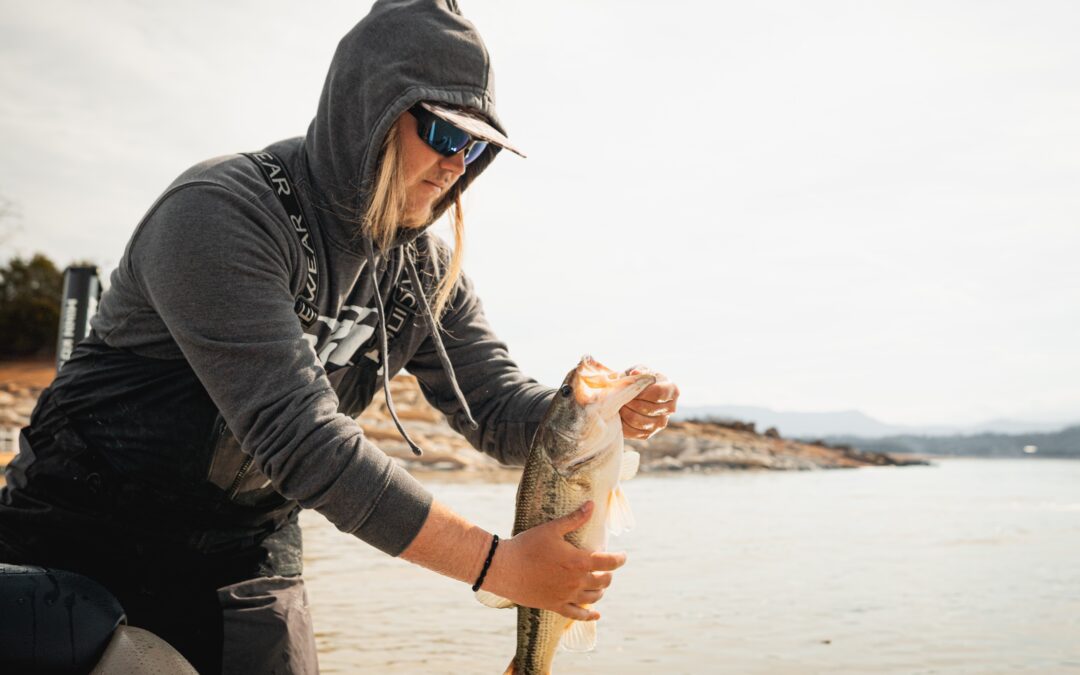 Man holding a Douglas Lake Largemouth bass at the Dandridge Dock