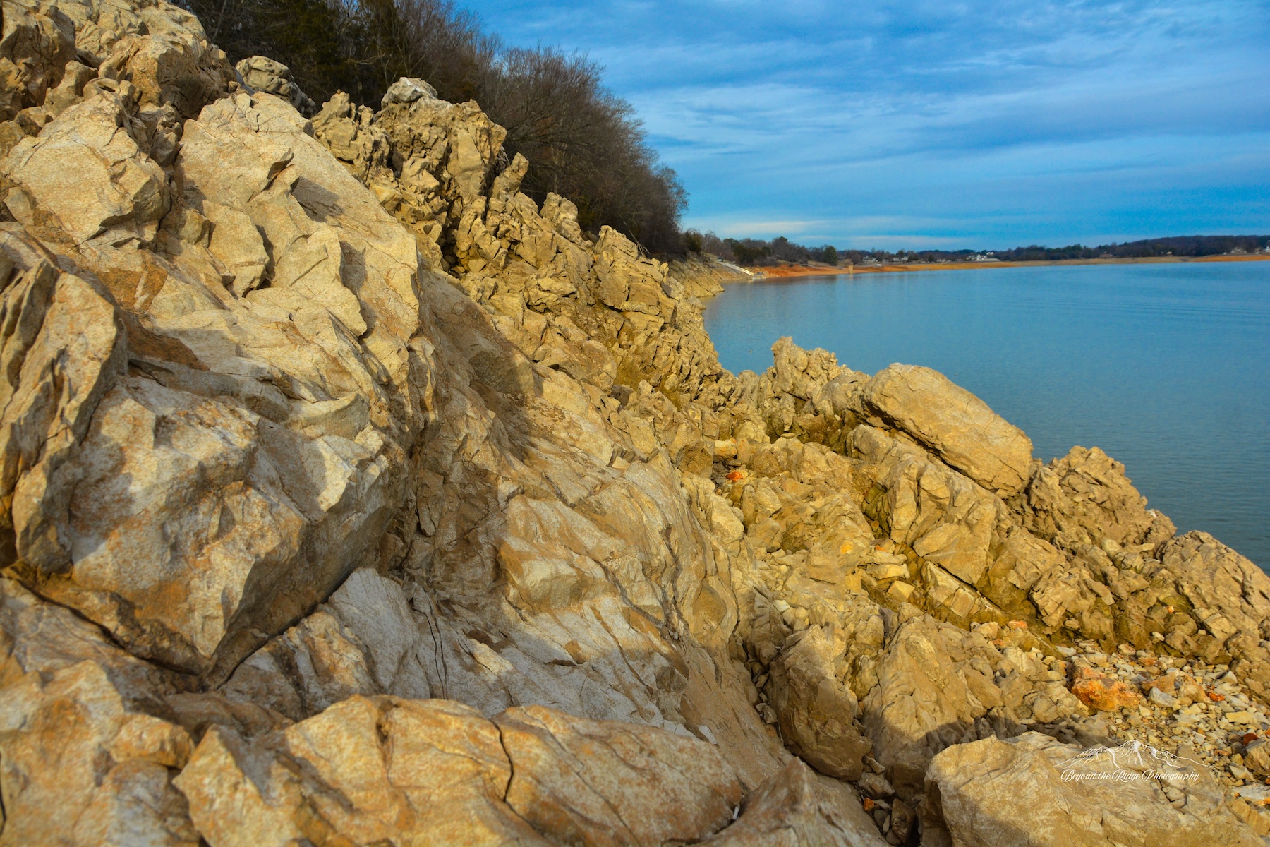 Historic building with signage and flags