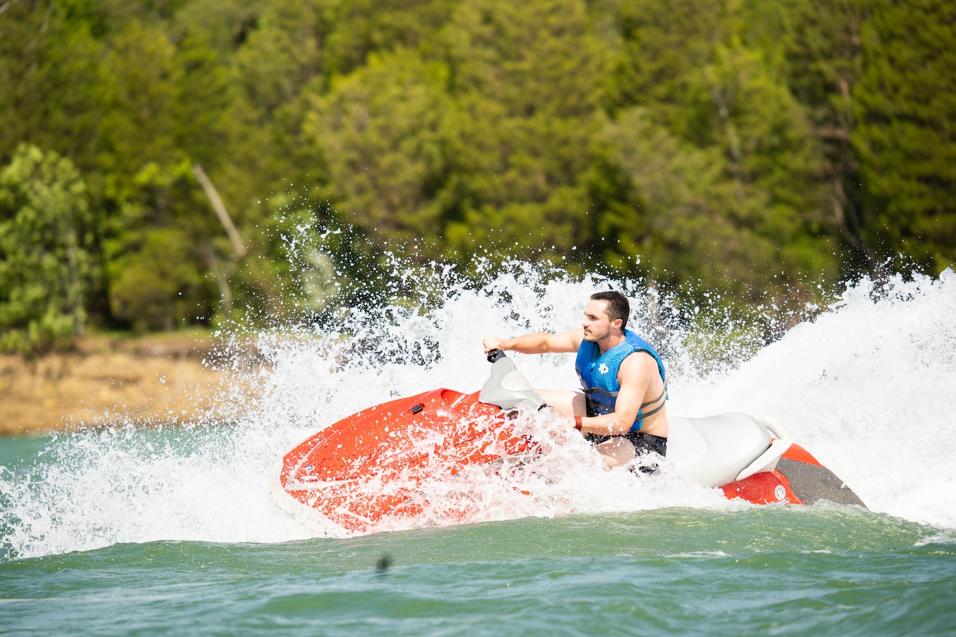 Man riding jet ski on Douglas Lake